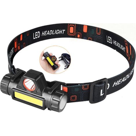 Lampe frontale LED rechargeable, lumière frontale haute puissance portable avec angle réglable et étanche, spot LED rechargeable, la pêche, la randonnée ou le vélo.