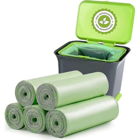 Lot de 100 sacs poubelle biodégradables et compostables pour les déchets alimentaires, ménagers et animaux domestiques dans la cuisine, le bureau, la maison et le jardin. (1/4)