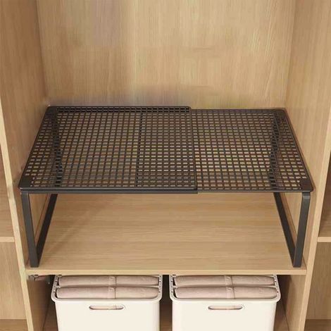 Étagère extensible métal noir, empilable, pour placard, cuisine, salle de bain, plan de travail et sous évier, 24,41x10,63x8,66 po (1/4)
