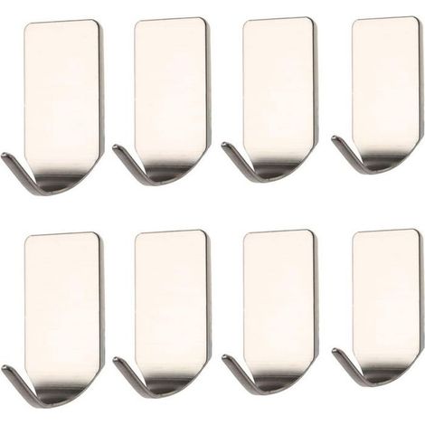 Pack de 8 salle de bain crochets adhésifs pour serviettes cuisine crochets imperméables en acier inoxydable crochets adhésifs.