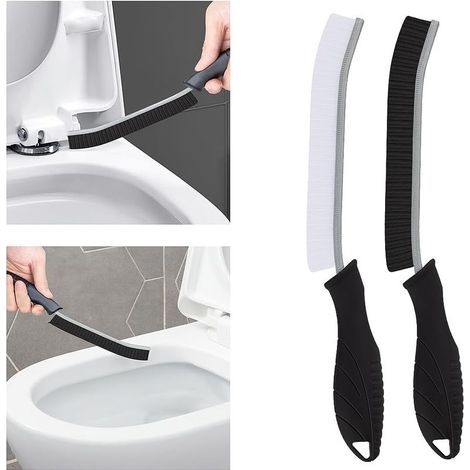 Brosse Toilettes WC - Brosses de Nettoyage à Poils Durs, Brosse Joint Carrelage Montage Mural, Outil de Nettoyage pour Évier de Cuisine, Baignoires (2, Noir) (1/5)