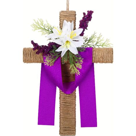 KOWOLL Couronne de Pâques 2026, décoration murale en bois avec fleurs artificielles, pour église, maison et décoration de fêtes (vert, 35 cm) (1/3)