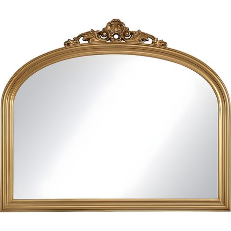 Vente-Unique – Miroir sur pied en bois de paulownia doré – Dimensions L. 107 x H. 90 cm – Cadre orné de moulures – À poser ou suspendre