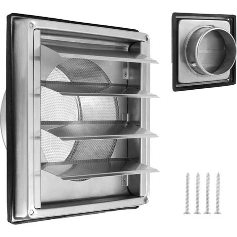 Grille de ventilation en acier inoxydable 100 mm verrouillable avec moustiquaire, clapet anti-retour, idéale pour le montage mural extérieur des système de ventilation et des hottes aspirantes (1/4)