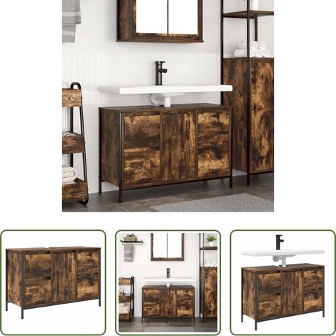 Rangement salle de bain -  Meuble sous-vasque avec tiroirs chêne fumé 90x34,5x60 cm (1/5)