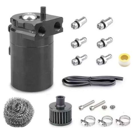 Reniflard D'huile Auto,Récupérateur Huile Moteur,300ml Réservoir de Carburant en Aluminium Réservoir de Stockage D'huile Avec Filtre à Air,Universel pour Une Variété de Véhicules (1/4)