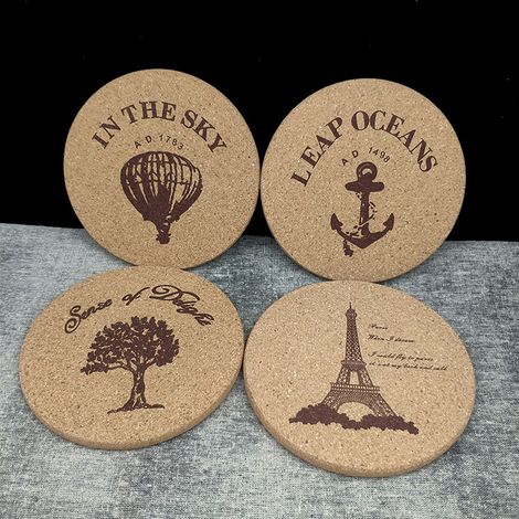Dessous de verre en liège rond 19 cm, tapis isolant pour table et cuisine (1/4)