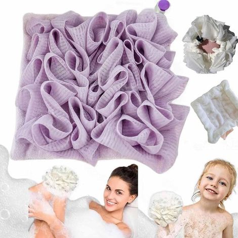 2 pièces éponge bain 2-en-1, gant toilette doux + luffa avec cordon de serrage, pour exfoliation douce ou profonde (1/5)