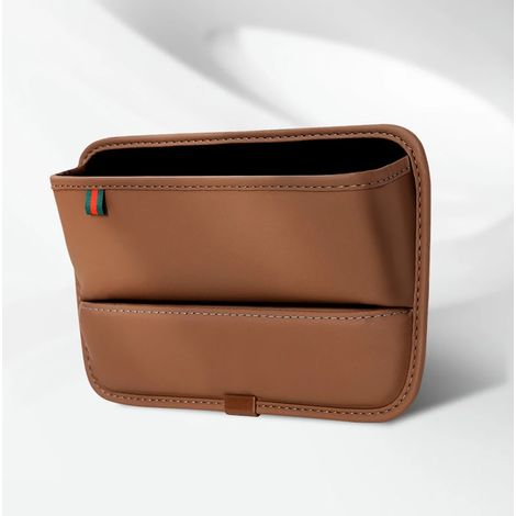 Organisateur de siège auto (marron) Boîte de rangement en cuir PU pour console centrale, comble l'espace entre le siège et le téléphone portable, clés, petits objets, intérieur automobile (1/5)