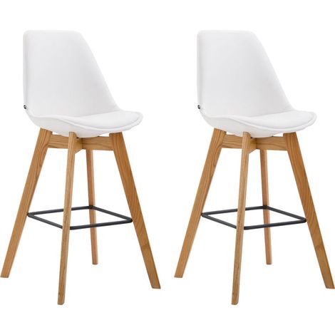 Lot de 2 tabourets de bar style scandinave avec dossier en similicuir blanc et structure en bois naturel 100005575 (1/5)