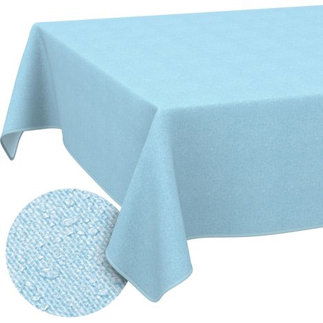 Nappe enduite Bleu Pastel Aspect Lin avec Ourlet 140x100 cm (1/5)