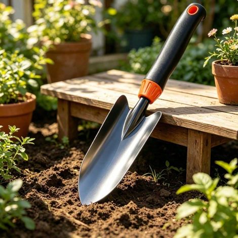 Outil de jardinage manuel en acier au carbone, truelle, râteau et fourche de jardin robustes avec poignée antidérapante pour plantation, creusement, désherbage et entretien des parterres de fleurs (1/4)