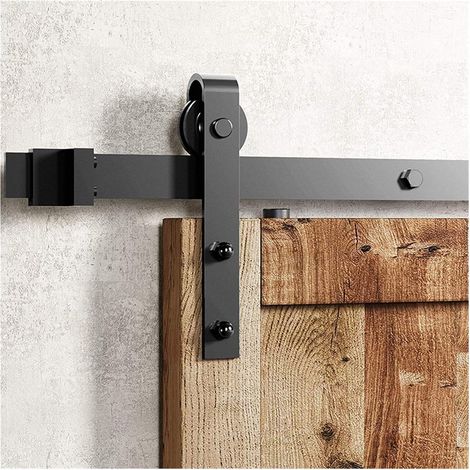 Kit de quincaillerie pour porte de grange Quincaillerie de porte de grange coulissante robuste en forme de J, Kit de quincaillerie de porte de grange suspendue sur rail, Rail coulissant noir for porte (1/5)