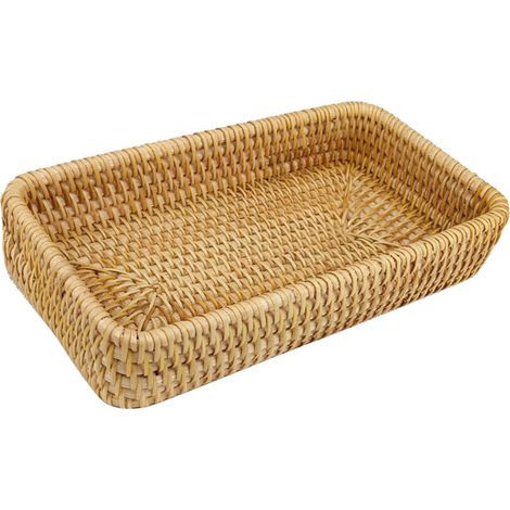 Plateau de table en rotin tressé à la main, panier de rangement pour en-cas, plateau de service multifonctionnel S (1/5)
