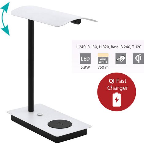 Lampe de table Arenaza Blanc, Noir L: 24 B: 13 H: 32cm avec Touch Dimmères Dimmable 3000k (1/4)