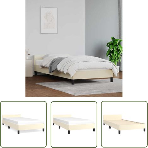 The Living Store Cadre de lit avec tête de lit sans matelas crème 80x200 cm - Cadre De Lit - Lit Double - Literie - Meuble Chambre - Tête De Lit (1/5)