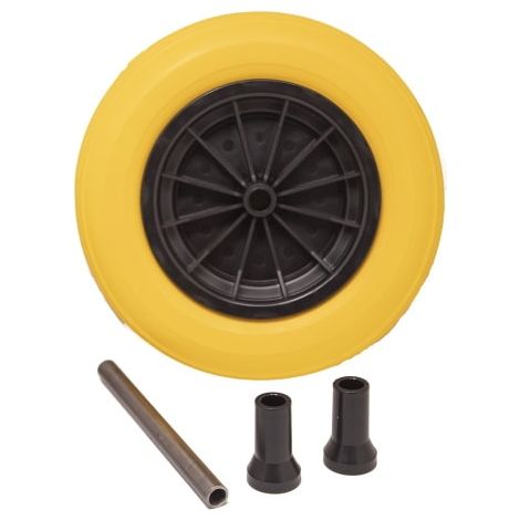 Roue souple increvable jaune Ø360mm – Alésage 20mm – Compatible brouettes Altrad – Jante plastique – Largeur 90mm (1/3)