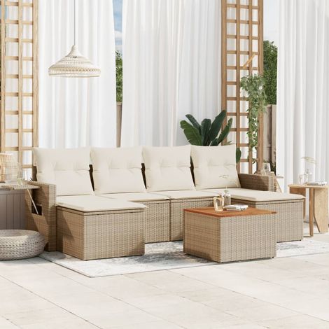 Set sofás de jardín 7 piezas y cojines ratán sintético beige vidaXL (1/5)