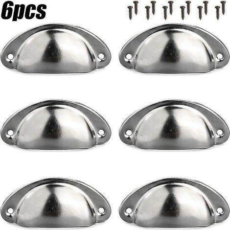 6pcs Cup Handles Shell Pull Kitchen Cupboard Cabinet Door Furniture Drawer Knobs Silver