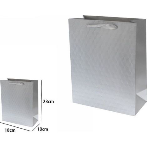 TrAdE Shop Traesio - Set 2 Borse Buste Regalo Shopper Grigia Goffrata Manico Tessuto 23x18x10cm 69932 -