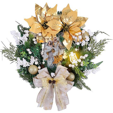 Couronne Dorée Lumineuse À Jésus, Lanterne À Huile Pour Porte Et Fenêtre, Décoration De Noël (1/2)