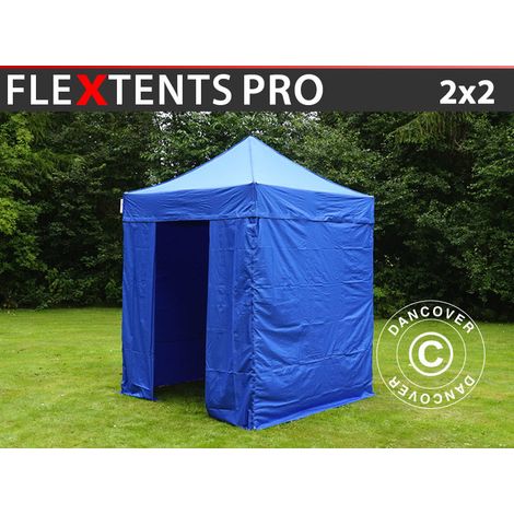 Faltzelt FleXtents PRO 2x2m Blau, mit 4 Seitenwänden