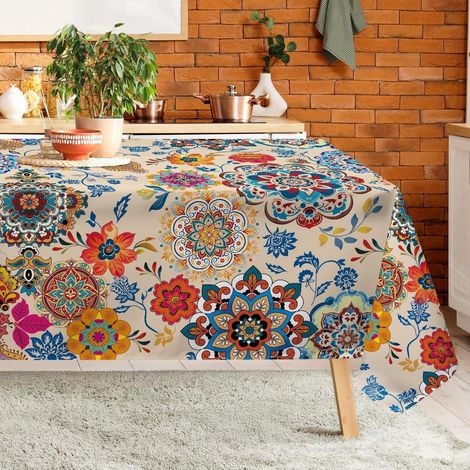 Tischdecke Boho Blumenmuster 152x264 cm Rechteckig Waschbar Polyester