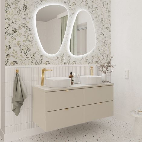 Badmöbel Set 3-teilig mit 120 cm Doppelwaschtisch & 2 LED-Spiegeln, in Beige - DURANGO-56 (1/5)
