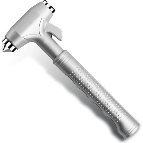 Martillo de emergencia para coche con rompeventanas y cortador de cinturones de seguridad, Herramienta multifuncional escapar coche, Plateado (1/5)