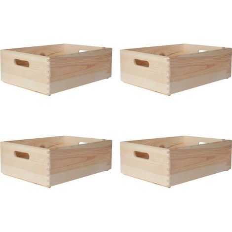 Lot 4 Caisses Bois pour Rangement avec Poignées 40x30x14 Cm