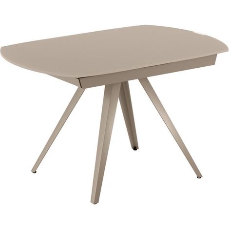 Tavolo Allungabile Kyoto 120, Design Moderno con Top in Vetro Tortora e Struttura in Metallo Tortora Opaco 120-180x90 cm - OM (1/3)