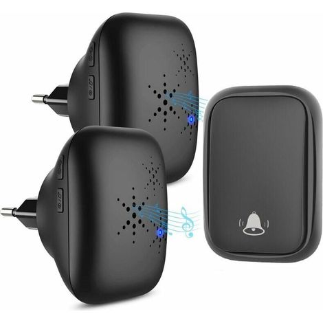 KZQ Wireless Outdoor Doorbell - Waterproof with 2 Receivers - IP68 Waterproof - 150m Range - 4 Volume Levels - 36 Ringtones - Battery-Free, Black (1/4)