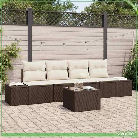 Ensemble de canapé de jardin - FAFEICY - Modulaire - Marron et crème - Polyrotin - Plateau réglable (1/5)