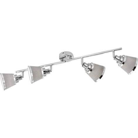 Plafonnier, spot de plafond, spot, lampe de chambre, réglable, textile métallique, chrome, gris, 4 flammes, douilles E14, LxlxH 72,5x11,3x21,5cm (1/3)
