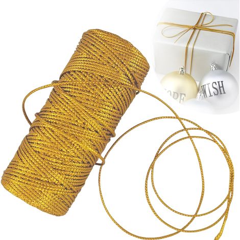 Fil Doré, 100 M Décorations de Noël en Fil Métallique, 1,5 MM de Large Polyester Cordelette, InéLastique Corde Decoration, pour L'Artisanat, la Décoration de Mariage Ou L'Emballage de Cadeaux (1/5)
