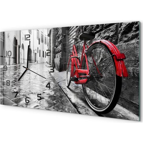 Horloge Murale Panoramique Artistique 60x30 cm Verre Trempé Design Original Vélo rouge (1/5)