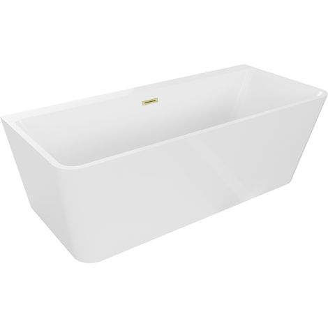 Mexen Volta freistehende Wandbadewanne 150 x 75 cm, weiß, mit gebürstetem Goldüberlauf - 51131507500-55 (1/5)