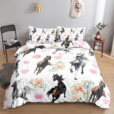 Bettwäsche-Set 135x200cm mit Pferdemotiv, 2-teilig, Mikrofaser, Ölgemälde-Stil