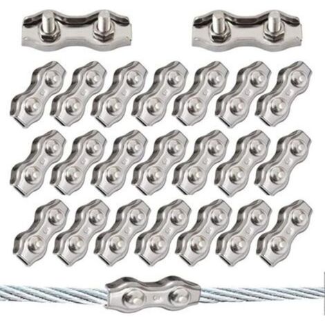 20 Pieces Duplex Clips M3 Wire Rope Clips Stainless 304 Duplex Clamps for 3mm Wire Rope Rigging (1/5)