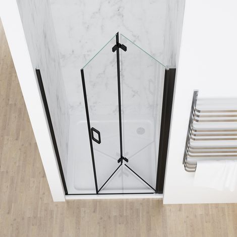 MIQU Nischentür 80 x 185 cm Duschabtrennung Faltbar Duschwand für Dusche Matt Schwarz Pendeltür Falttür Duschtür aus 5mm ESG Glas Rahmenlos duschtrennwand ohne Duschwanne (1/5)