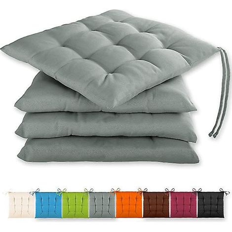 (Anthrazit) Set mit 4 Sitzkissen 40x40x3cm mit Befestigungsgurten für den Innen- und Außenbereich (1/5)