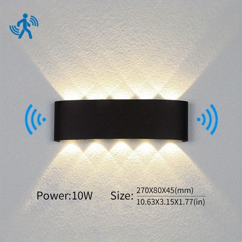 (Lumière naturelle - 10 W avec capteur) Applique murale LED étanche IP66 (éclairage vers le haut et vers le bas) pour chambre, salon, couloir et extérieur. (1/5)