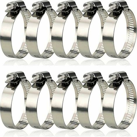304 Collier de Serrage Inox,Collier de Serrage Métallique Diamètre Réglable de 27 à 51 mm,Collier de Serrage Pour Piscine Pour la Fixation des Tuyaux 10 Pièces，
