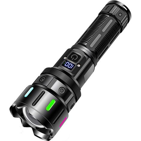 Linterna ultra potente: 500.000 lúmenes, USB tipo C, 5 modos, IP65, 5000 mAh (1/5)