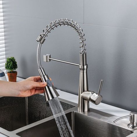 Kitchen Faucet, Spiral Spring Faucet, 360° Swivel Kitchen Faucet, Brass Faucet with Water Line - Chrome (1/5)