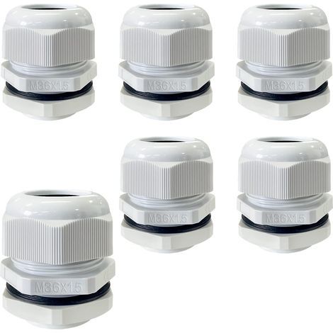 6er-Pack M36 x 1,5 Kabelverschraubungen – Grau – Schutzart IP68 – Wasserdicht – Mit Kontermutter für Kabeleinführung (1/5)