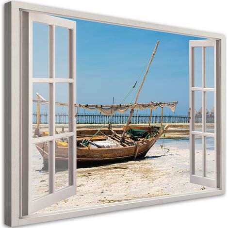 Tableau déco Fenêtre Bateau de mer tropical 100x70 (1/5)