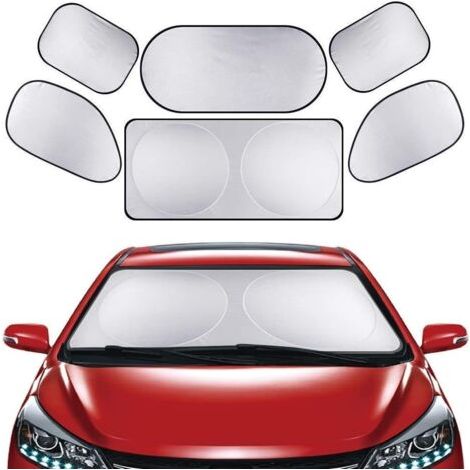BUNTHAUS PA Pare-Brise-Soleil Couverture 6PCS Pare Soleil de Voiture Bloque Les Rayons UV Protector Réflecteur Solaire Avant ou Arrière pour Soleil UV Anti-Neige Givre pour SUV La Plupart des Véhicule (1/4)