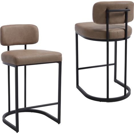 Bar Stools 2Pcs in PU Leather Modern Industrial Counter Chairs with Metal Frame for Home Bar Pub Restaurant, Khaki, Wahson (1/5)