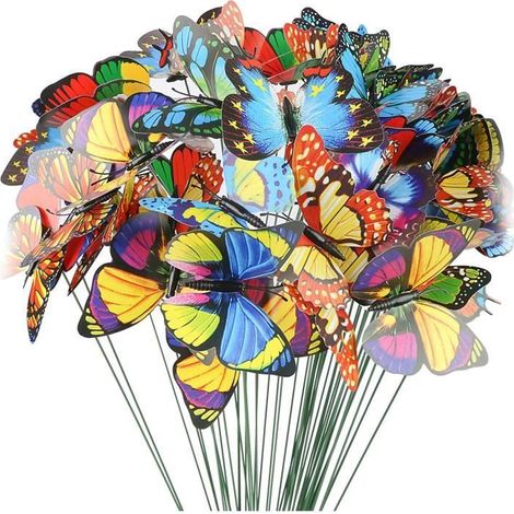50Pcs Piquets de Papillons de Jardin, Piquets de Papillons, Décoration de Papillon en Plastique pour Balcon, Jardin, Verger (1/4)